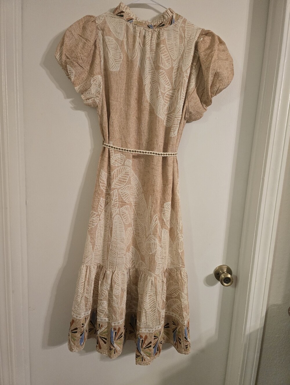 GIGIO Bohemian Cream Midi Dress with Flowered Hem Sz M - Picture 7 of 17